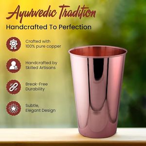 Verre à eau en cuivre de qualité supérieure, fabriqué par un fabricant fiable, finition martelée artisanale, élégant, pour la santé ayurvédique - Product Image 3