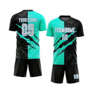 Conjunto de Camiseta de Fútbol Elástica Personalizada de Alta Calidad, Manga Corta, Cuello Redondo, Estampado Geométrico Sublimado, Absorbe la Humedad, 100% Poliéster - Product Image 2
