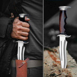 Couteau de survie et de chasse en acier Damas de haute qualité, fabriqué à la main, avec manche en bois et étui en cuir, couteau Bowie DIY OEM - Product Image 6