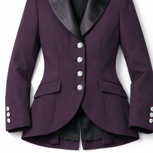 Veste d'équitation Elite Plum Purple - Manteau professionnel de saut d'obstacles avec col en satin contrastant - Mode équestre spécialisée - Product Image 3