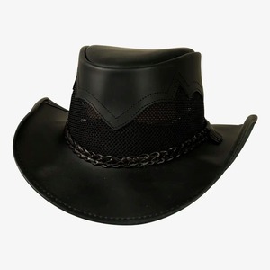 Sombrero Vaquero de Cuero Negro Premium con Malla, Ala Ancha, Estilo Western de Verano con Banda Trenzada, Transpirable, Estilo Rodeo y Rancho - Product Image 4