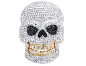 Anillo de Calavera Punk con Diamantes, Chapado en Oro de 18K, Oro Blanco, Corte Brillante Redondo Natural, Certificado GIA, Joyería Unisex para Fiestas - Product Image 3