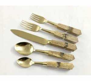 Stainless Steel <b>Salad</b> Flatware Set with Fork Knife Spoon Teaspoon Gold Leaf Handle Collection with Spoon Fork Knife and Teaspoon - Product Image 4