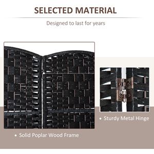 Paravent en osier à 4 panneaux, design traditionnel, 1,80 m de haut, noir, pliable, écran d'intimité translucide en bambou avec matériau PP - Product Image 5