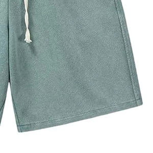 Men's Solid Color Cotton Bermuda Shorts Elastic Waist Drawstring Casual Style Mid Rise Pocket Design Breathable Woven Fabric - Product Image 6