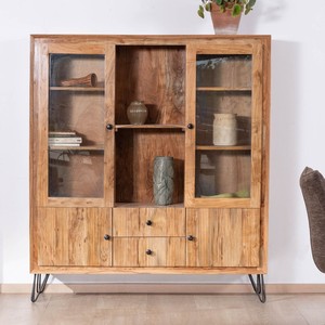 Vandana Urban Space acacia wood <b>sideboard</b> with metal legs, Wendy style, featuring embossed fronts and glass doors - Product Image 3