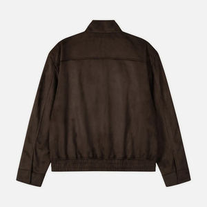 <b>Men's</b> Brown PU Leather Bomber <b>Jacket</b> Stand Collar Zipper Closure Casual Autumn Wear <b>Suede</b> Material Satin Lining - Product Image 2