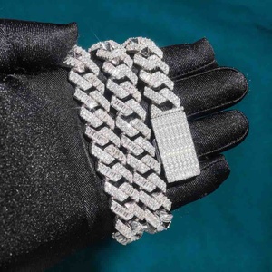 Collier chaîne cubaine de luxe sertie de pierres baguette, bijou hip-hop tendance, finition or blanc, cadeau unisexe - Product Image 4