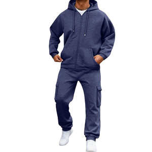 <b>Men's</b> <b>Purple</b> Hooded Tracksuit Set Full Sleeve Solid Color Zipper Closure Casual Breathable Lightweight Loose Fit Autumn Wear - Product Image 5