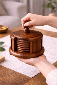 Handmade Wooden Round Coasters Reusable Cup Mats for Coffee Tea and Dining Table At <b>Cheap</b> Price - Product Image 4
