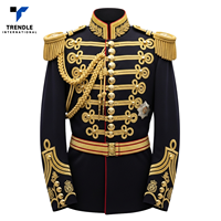 Veste d'uniforme de cérémonie sur mesure en mélange de laine/polyester avec broderie tressée dorée pour événements formels et tenues de fanfare
