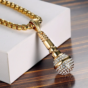 Hip Hop Microphone Pendant Necklace Iced Out Bling Moissanite Chain Music Mic Charm Gold <b>Silver</b> Mens Womens Jewelry <b>Choker</b> - Product Image 6