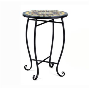 Tavolino Laterale in Metallo Resistente con Base a X da 14 Pollici, Giallo, per Interni ed Esterni, Supporto per Piante e Tavolino Decorativo per Patio, Giardino, Soggiorno - Product Image 1