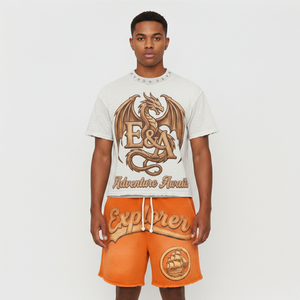 Ensemble T-shirt et short en coton imprimé Dragon Explorer pour garçons, tenue décontractée d'été respirante à col rond et manches courtes pour enfants - Product Image 3