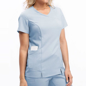 Custom Unisex <b>Scrub</b> Shirt Short Sleeve Multi Pockets <b>Scrub</b> <b>Tops</b> - Product Image 1