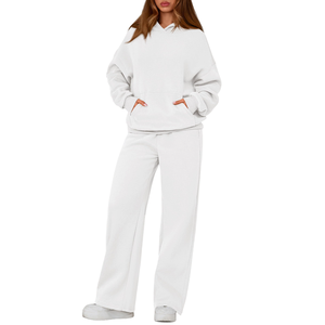 Conjunto Deportivo de Sudadera con Capucha Blanca y Pantalones Anchos para Mujer, Corte Holgado, Color Sólido, Estilo Casual, Manga Larga, para Invierno - Product Image 6