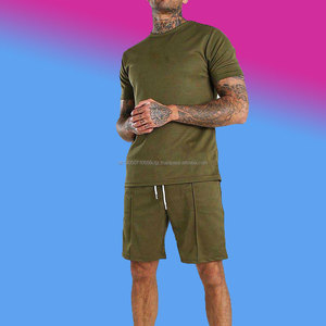 Ensemble double de vêtements de sport pour hommes, de fitness, de course à pied, d'entraînement, de shorts et de chemises, ensemble court 2 pièces pour exercices de yoga - Product Image 1