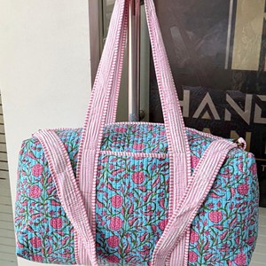 Quilted Floral <b>Duffel</b> <b>Bag</b> Pink Blue Pattern Large Capacity Travel Weekender Tote <b>Bag</b> - Product Image 4