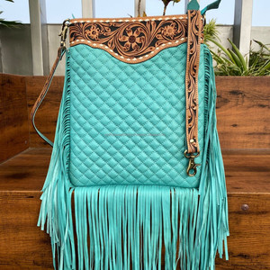 Women's Fashionable Hand Tooled Quilted Leather Fringe Crossbody Shoulder Bag Designer Diamond Lattice Genuine Leather Handbags - Product Image 2