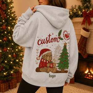 Sweat-shirt unisexe surdimensionné en coton tricoté avec broderie personnalisée d'ours de Noël, design de logo au dos, décontracté pour l'hiver - Product Image 2