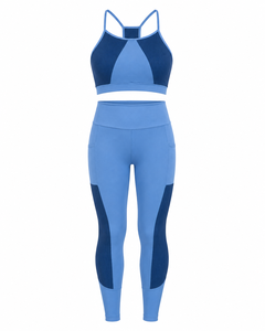 High Waist Yoga Set Women 2 Piece Workout Outfits Ribbed Sports Bra Leggings Set Gym Wear Fitness Clothing with Side Pockets - Product Image 2