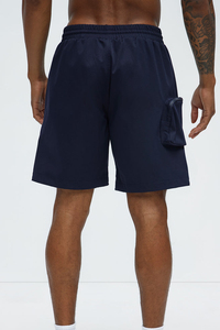 Mens Customize Navy <b>Cargo</b> <b>Shorts</b> Solid Color Casual Style with Flap Pockets Quick Dry Drawstring Waist And Casual Wear - Product Image 4