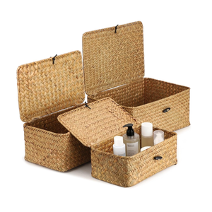 Handwoven Seagrass Storage <b>Basket</b> <b>with</b> <b>Lid</b> Set 3 Multipurpose Storage Boxes for Home Organization from Vietnam - Product Image 2