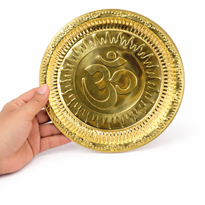 Brass Om Engraved <strong>Pooja</strong> <strong>Thali</strong> Plate Handcrafted Traditional <strong>Aarti</strong> Plate For Home Temple Rituals Festival Decor Gifts - Product Image 3