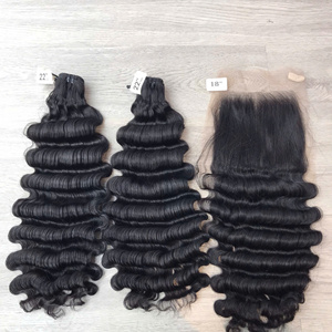 ผมเวียดนามคุณภาพสูงแบบ Deep Wave สำหรับทำวิกผมพร้อม Closure แบบ Super Double Drawn ขายดี คุณภาพเยี่ยม ผมแท้ - Product Image 1