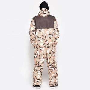 Men's Camo Print Snowboard Jumpsuit Hooded Waterproof One Piece <b>Ski</b> Suit Synthetic Insulation Outdoor Wear - Product Image 4