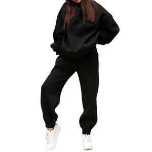 Ensemble de survêtement d'hiver en coton biologique pour femmes, deux pièces, couleur unie, logo personnalisé, vente en gros OEM - Product Image 1