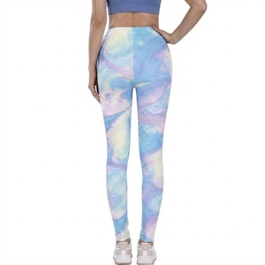 Legging de yoga sans couture respirant à taille mi-haute pour femme, imprimé galaxie, en tissu tricoté extensible 140g, style vintage, toutes saisons - Product Image 2