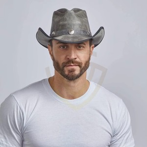 Chapeau de cowboy en cuir personnalisé OEM, fait main, à large bord, pour hommes - Product Image 4
