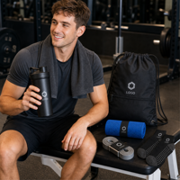 Aangepaste fitness herstelkit met shakerfles, resistance band, koelhanddoek, grip sokken, trekkoordtas, groothandel leverancier