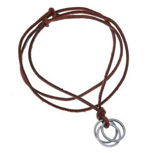 Vintage Alloy Round Pendant Necklace with Adjustable Leather Cord for Men - Product Image 3