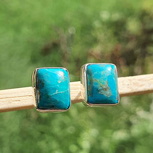 925แฮนด์เมดต่างหูเงินสเตอร์ลิงสี่เหลี่ยมสีฟ้าเทอร์ควอยซ์ชุบทองสำหรับของขวัญงานหมั้นงานแต่งงานขายส่ง - Product Image 2