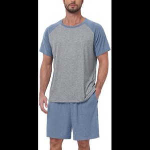 Conjunto de Pijama para Hombre, Pijama de Verano, Ropa de Dormir Ligera de Manga Corta, Conjunto de Dormir Suave y Cómodo con 2 Bolsillos - Product Image 1