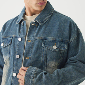 Veste en jean décontractée brodée coupe oversize coupe-vent à épaules tombantes pour homme, noire délavée, 100 % coton, hiver - Product Image 6