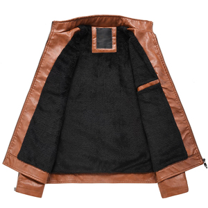 Veste décontractée pour homme en cuir véritable épais, col montant, fermeture éclair, style urbain, pour l'extérieur, veste en cuir noir pour homme - Product Image 2