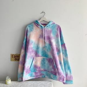 Women's Casual Long Sleeve Pullover Hoodie Tops 100% Cotton <b>Tie</b> <b>Dye</b> Printed <b>Sweatshirt</b> Front Logo Loose Drawstring Pocket for - Product Image 3
