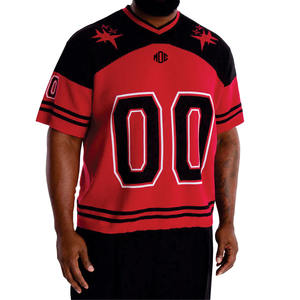 Camiseta Deportiva Oversize Roja de Fútbol Americano para Hombre con Paneles en Contraste y Cuello en V, Estilo Urbano, Personalizable con Número, Ropa de Equipo, Fabricante OEM - Product Image 2