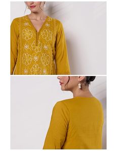 Women's Pure Cotton Embroidered Short Kurti Tunic Short <b>Kurta</b> - Product Image 4