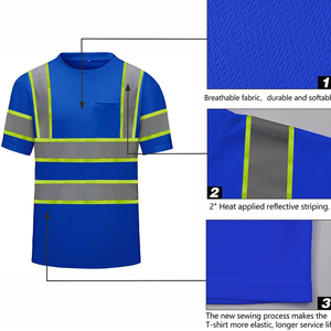 เสื้อยืดนิรภัยแบบมองเห็นได้ชัดเจน ANSI Class 1 สำหรับผู้ชาย แขนสั้น สองสี สะท้อนแสง โลโก้สั่งทำได้ ผ้าถัก ชุดทำงาน - Product Image 2