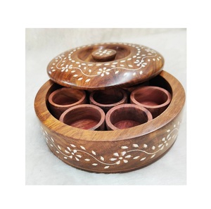 Boîte à épices en bois de design haut de gamme avec compartiments de rangement, cuillère en bois, boîte cadeau pour fruits secs, artisanat fait main - Product Image 1