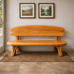 Banco de Patio de Madera de Estilo Moderno de Mediados de Siglo Luxali, Diseño Escultural, Muebles de Exterior, 3 Plazas, Forma Orgánica Duradera, Hecho a Mano, Sólido - Product Image 1