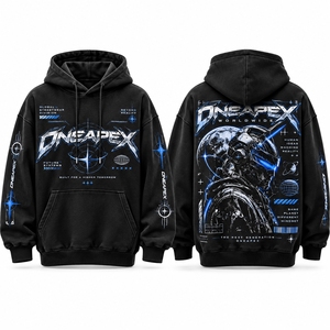 เสื้อฮู้ดดี้ผู้ชายสีดำ พิมพ์ลาย โอเวอร์ไซส์ สตรีทแวร์ ONEAPEX รับผลิตตามสั่ง ขายส่ง - Product Image 1