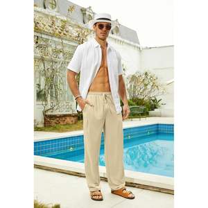 2025 hommes décontracté lin été plage Yoga pantalon taille élastique cordon avec poches léger et Anti-rides - Product Image 3