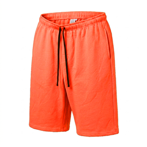 Men's Orange Cotton Polyester <b>Fleece</b> <b>Shorts</b> Mid Drawstring Casual Breathable Quick Dry Long Length Solid Color Knitted Fabric - Product Image 1