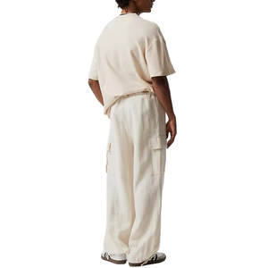 <b>Men</b>’s Oversized <b>Cream</b> Utility Set Pocket T Shirt and Wide Leg <b>Cargo</b> Pants Minimalist Streetwear Co Ord Outfit - Product Image 2