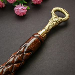 Chausse-pied à long manche en bois dur à motif diamanté, extrémité en laiton massif avec nœud marin, aide à l'enfilage de chaussures de qualité supérieure - Product Image 4